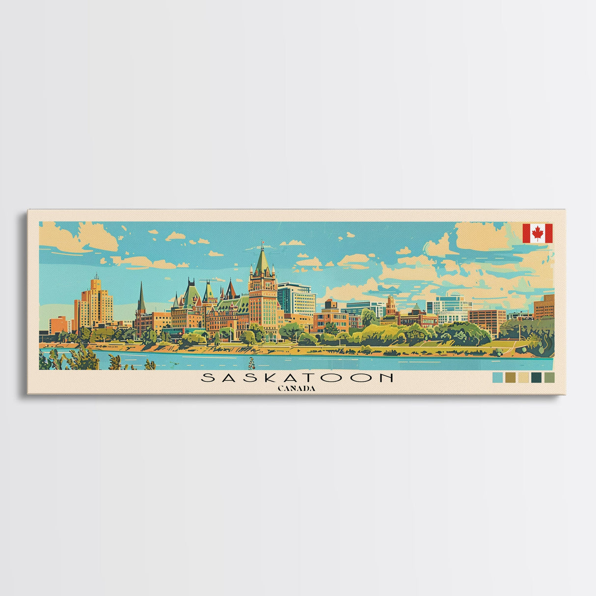 Saskatoon, Canada Panoramic Canvas Print, Saskatoon, Canada Painting, Canada Art, Saskatoon Travel Poster, Travel Art, Guest Room Painting