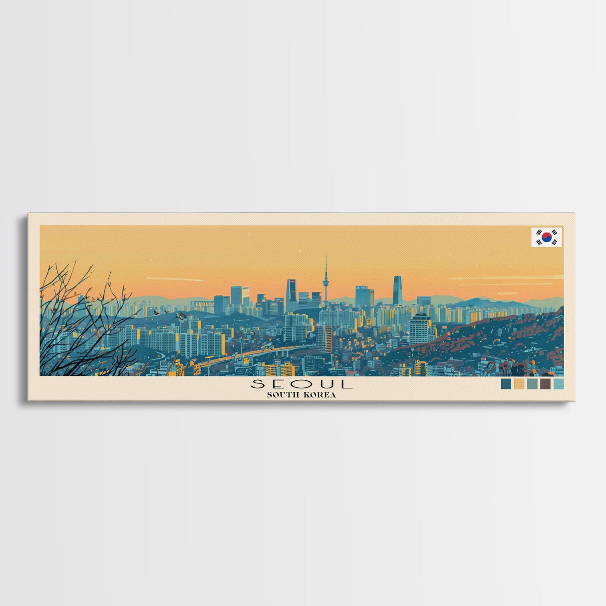 Seoul, South Korea Panoramic Canvas Print, Seoul, South Korea Painting, South Korea Art, Seoul Travel Poster, Travel Art, Vacation Gift