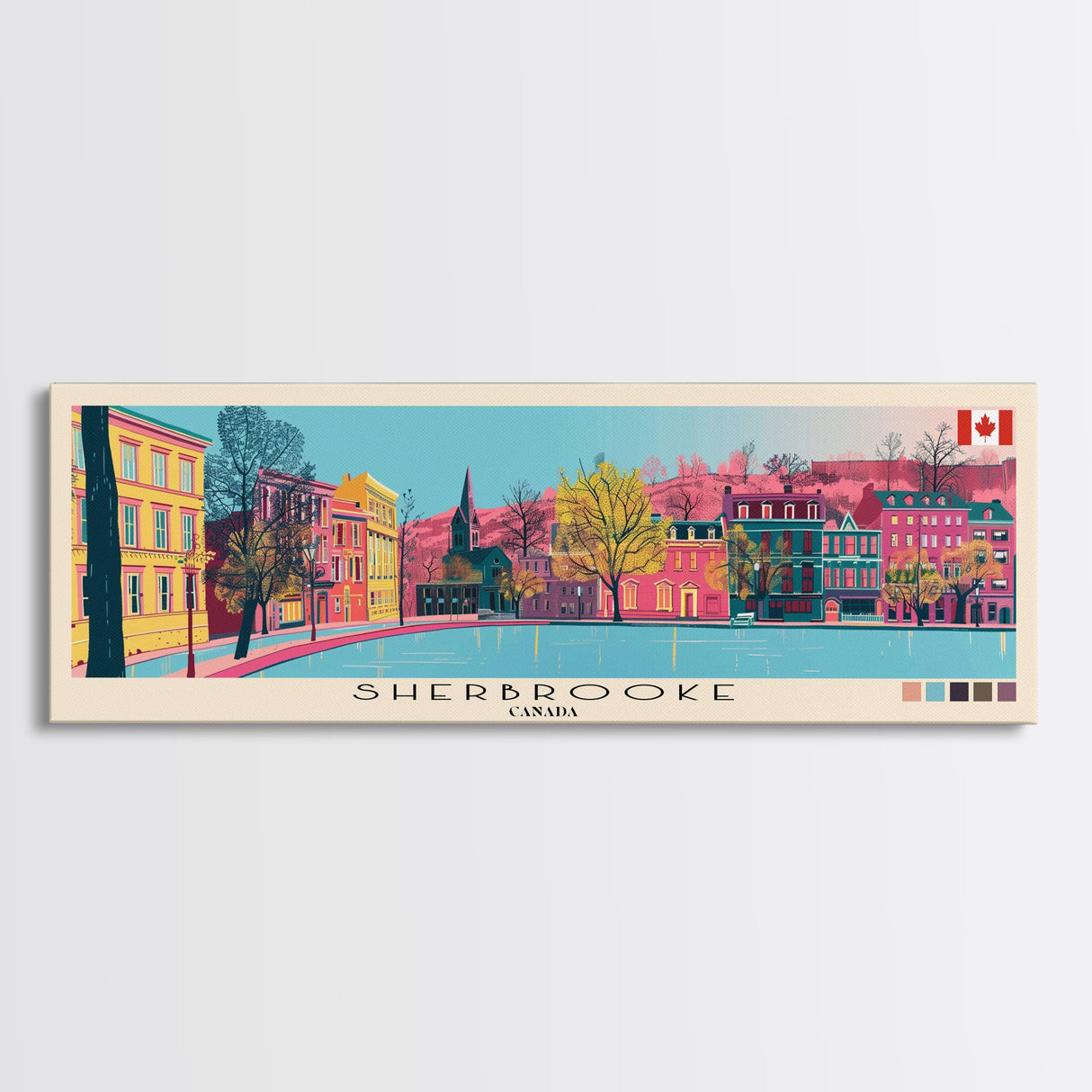 Sherbrooke, Canada Panoramic Canvas Print, Sherbrooke, Canada Painting, Canada Art, Sherbrooke Travel Poster, Travel Art, Housewarming Gift