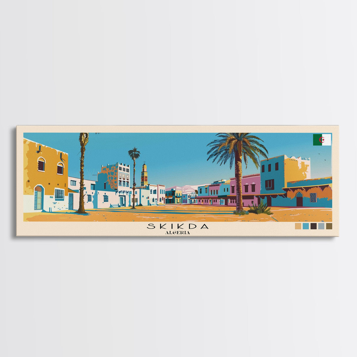 Skikda, Algeria Panoramic Canvas Print, Skikda, Algeria Painting, Algeria Art, Skikda Travel Poster, Travel Art, Guest Room Painting