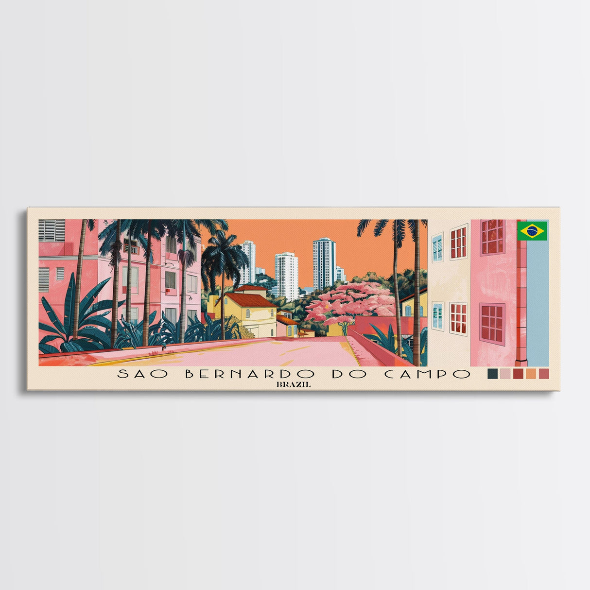 Sao Bernardo do Campo, Brazil Panoramic Canvas Print, Sao Bernardo do Campo, Brazil Painting, Brazil Art, Sao Bernardo do Campo Travel Poster, Travel Art, Vacation Gift