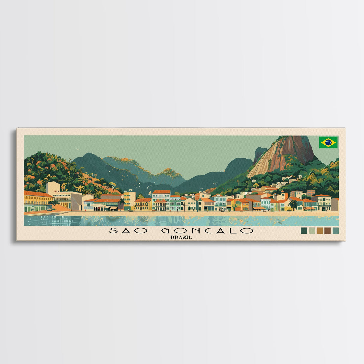 Sao Goncalo, Brazil Panoramic Canvas Print, Sao Goncalo, Brazil Painting, Brazil Art, Sao Goncalo Travel Poster, Travel Art, Housewarming Gift