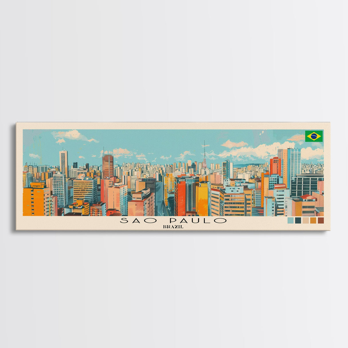 Sao Paulo, Brazil Panoramic Canvas Print, Sao Paulo, Brazil Painting, Brazil Art, Sao Paulo Travel Poster, Travel Art, Vacation Gift