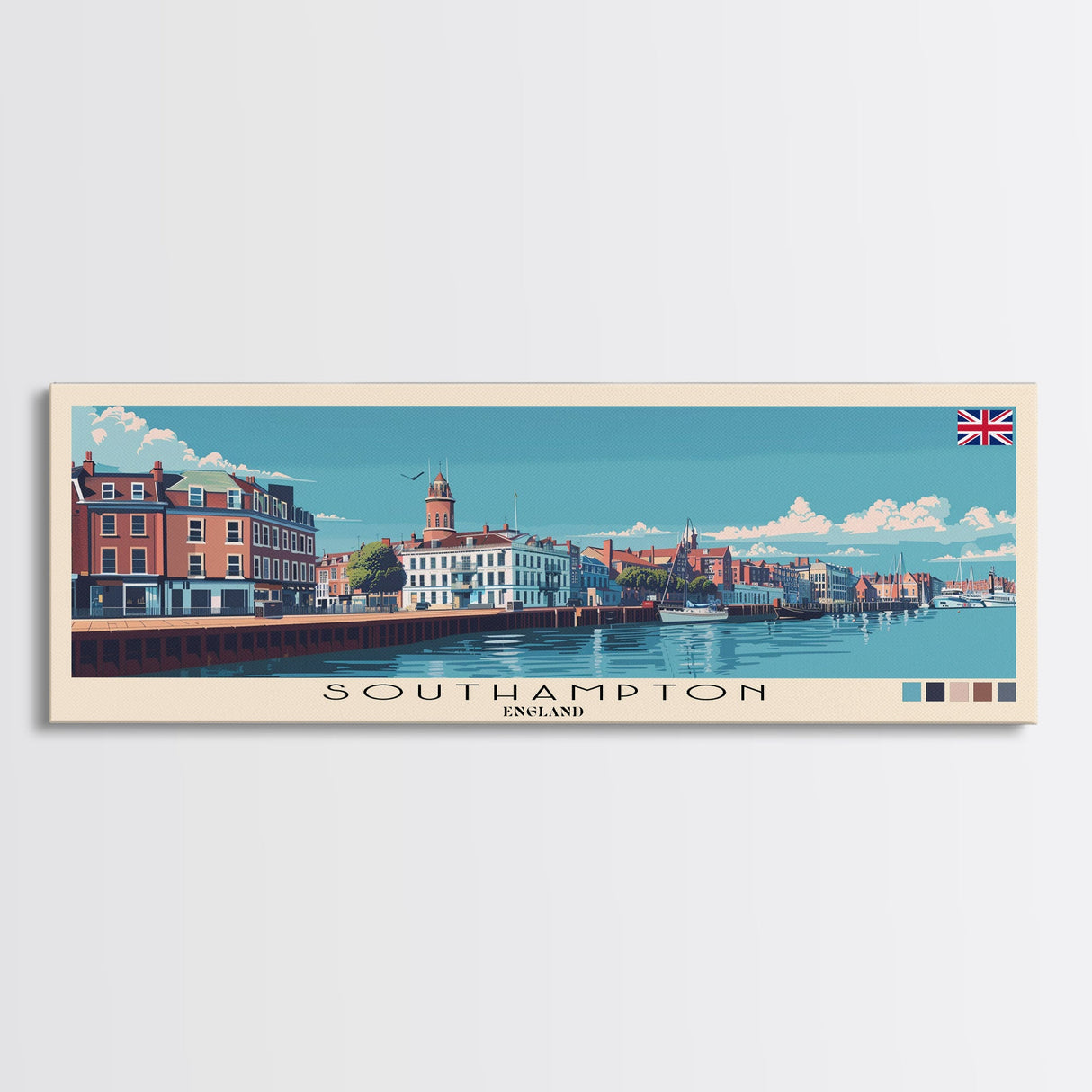 Southampton, England Panoramic Canvas Print, Southampton, England Painting, England Art, Southampton Travel Poster, Travel Art, Housewarming Gift