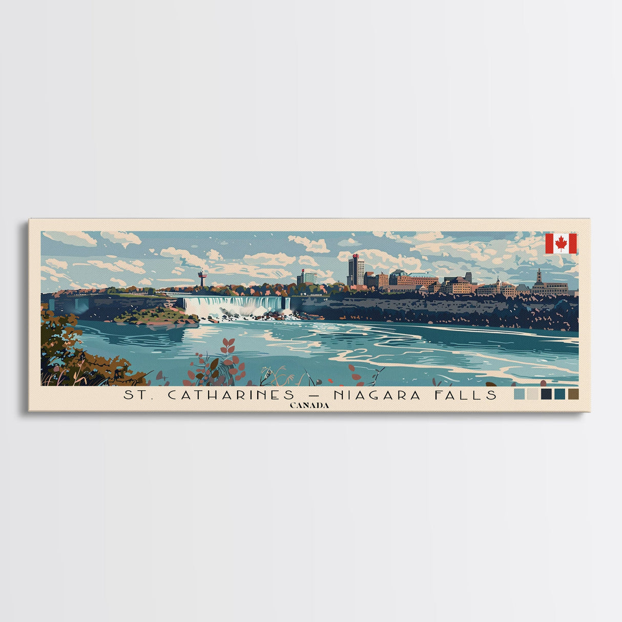 St. Catharines – Niagara Falls, Canada Panoramic Canvas Print, St. Catharines – Niagara Falls, Canada Painting, Canada Art, St. Catharines – Niagara Falls Travel Poster, Travel Art, Housewarming Gift