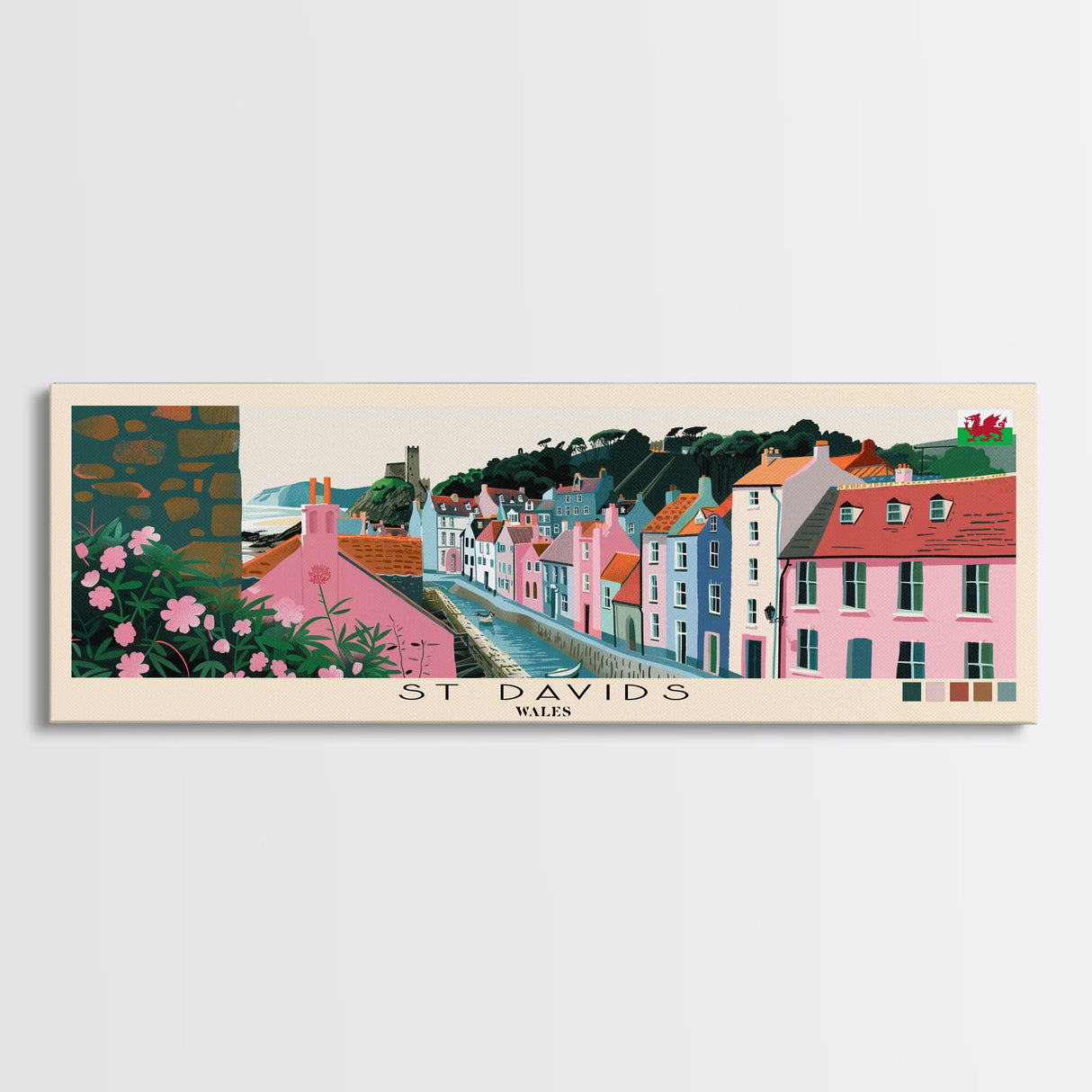 St Davids, Wales Panoramic Canvas Print, St Davids, Wales Painting, Wales Art, St Davids Travel Poster, Travel Art, Living Room Painting