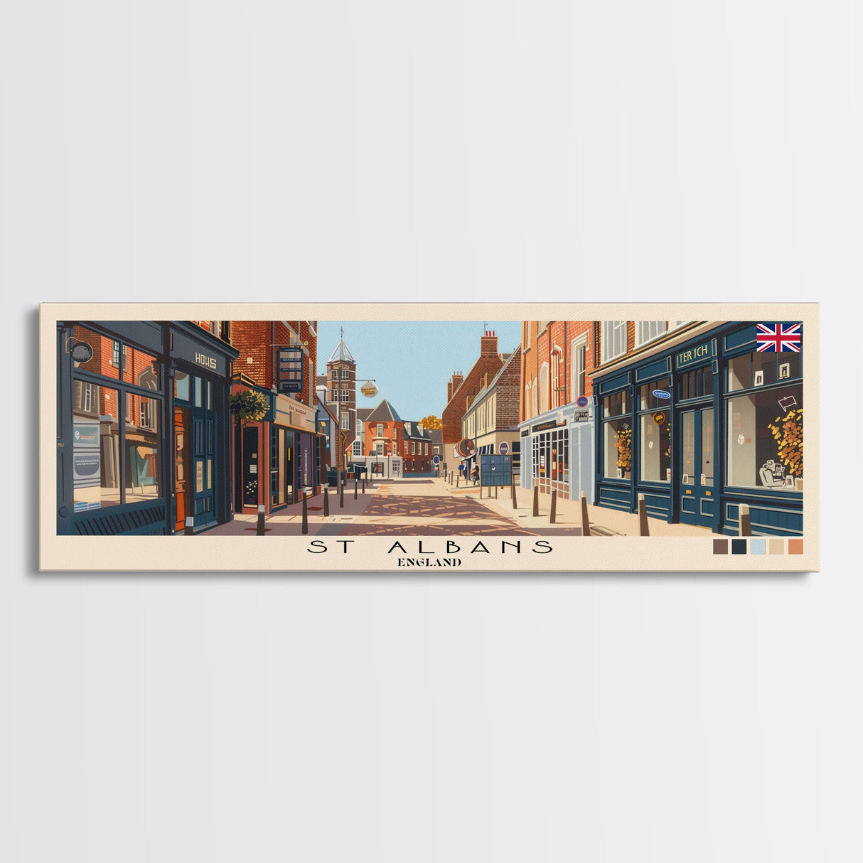 St Albans, England Panoramic Canvas Print, St Albans, England Painting, England Art, St Albans Travel Poster, Travel Art, Guest Room Painting