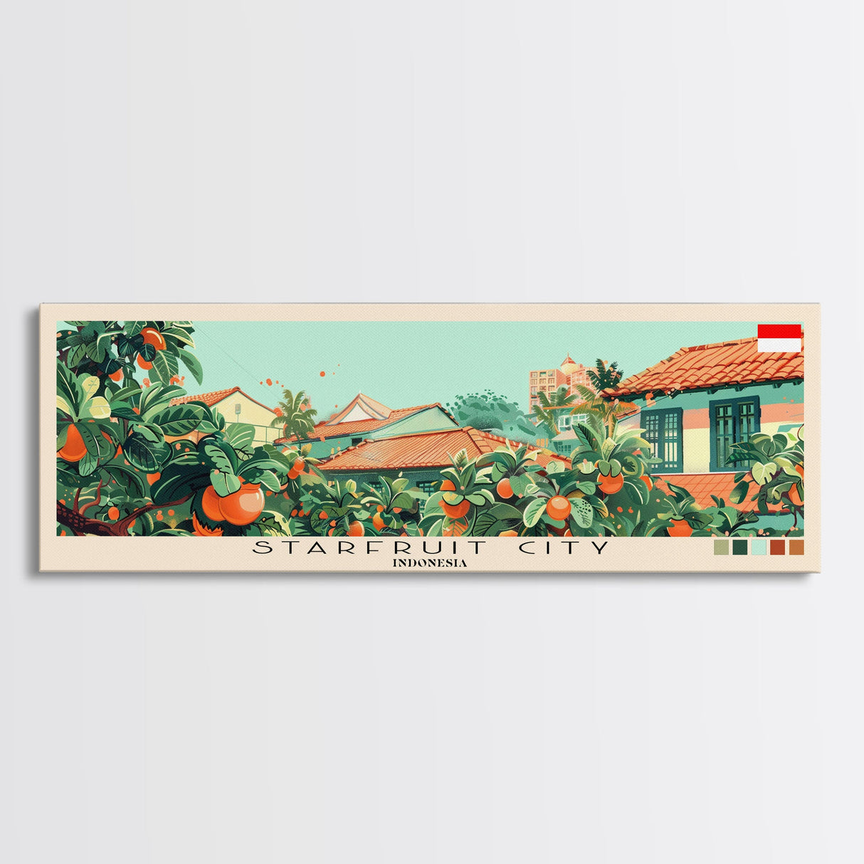 Starfruit City, Indonesia Panoramic Canvas Print, Starfruit City, Indonesia Painting, Indonesia Art, Starfruit City Travel Poster, Travel Art, Vacation Gift