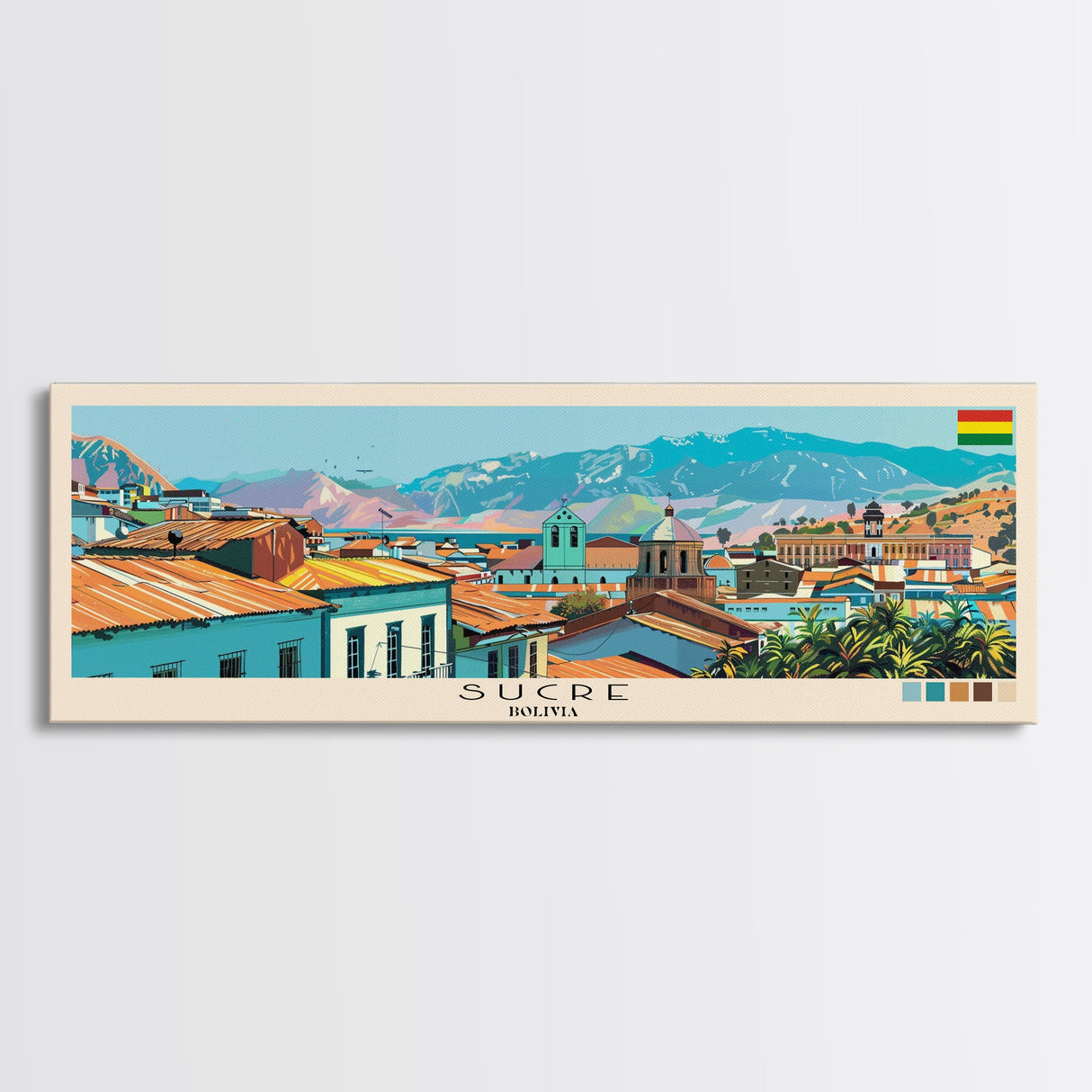 Sucre, Bolivia Panoramic Canvas Print, Sucre, Bolivia Painting, Bolivia Art, Sucre Travel Poster, Travel Art, Guest Room Painting