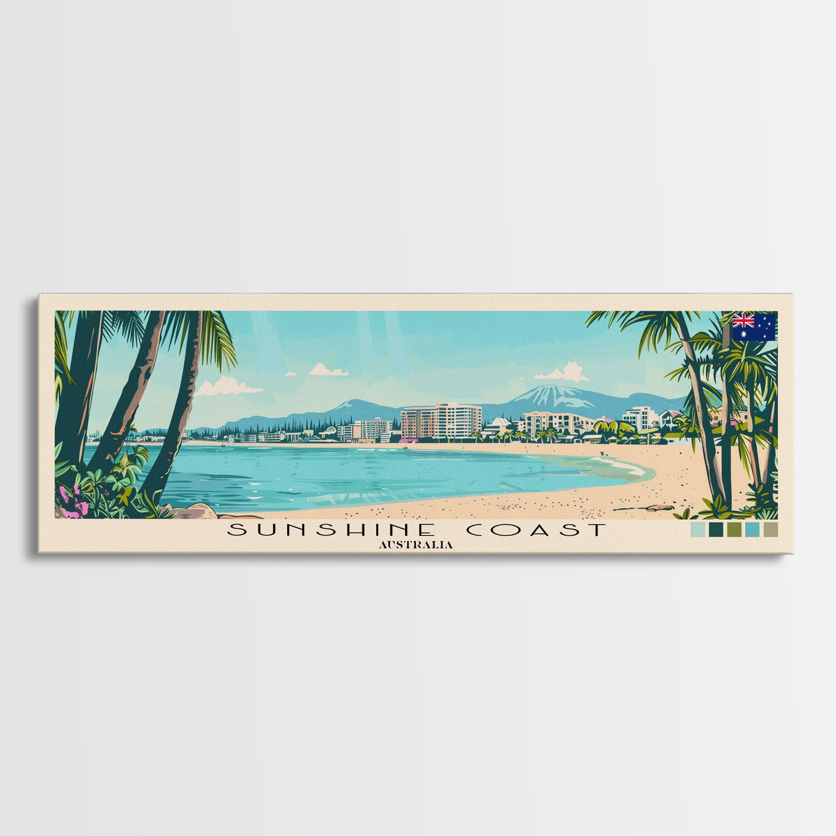 Sunshine Coast, Australia Panoramic Canvas Print, Sunshine Coast, Australia Painting, Australia Art, Sunshine Coast Travel Poster, Travel Art, Guest Room Painting