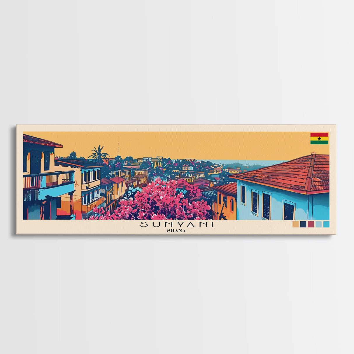 Sunyani, Ghana Panoramic Canvas Print, Sunyani, Ghana Painting, Ghana Art, Sunyani Travel Poster, Travel Art, Guest Room Painting