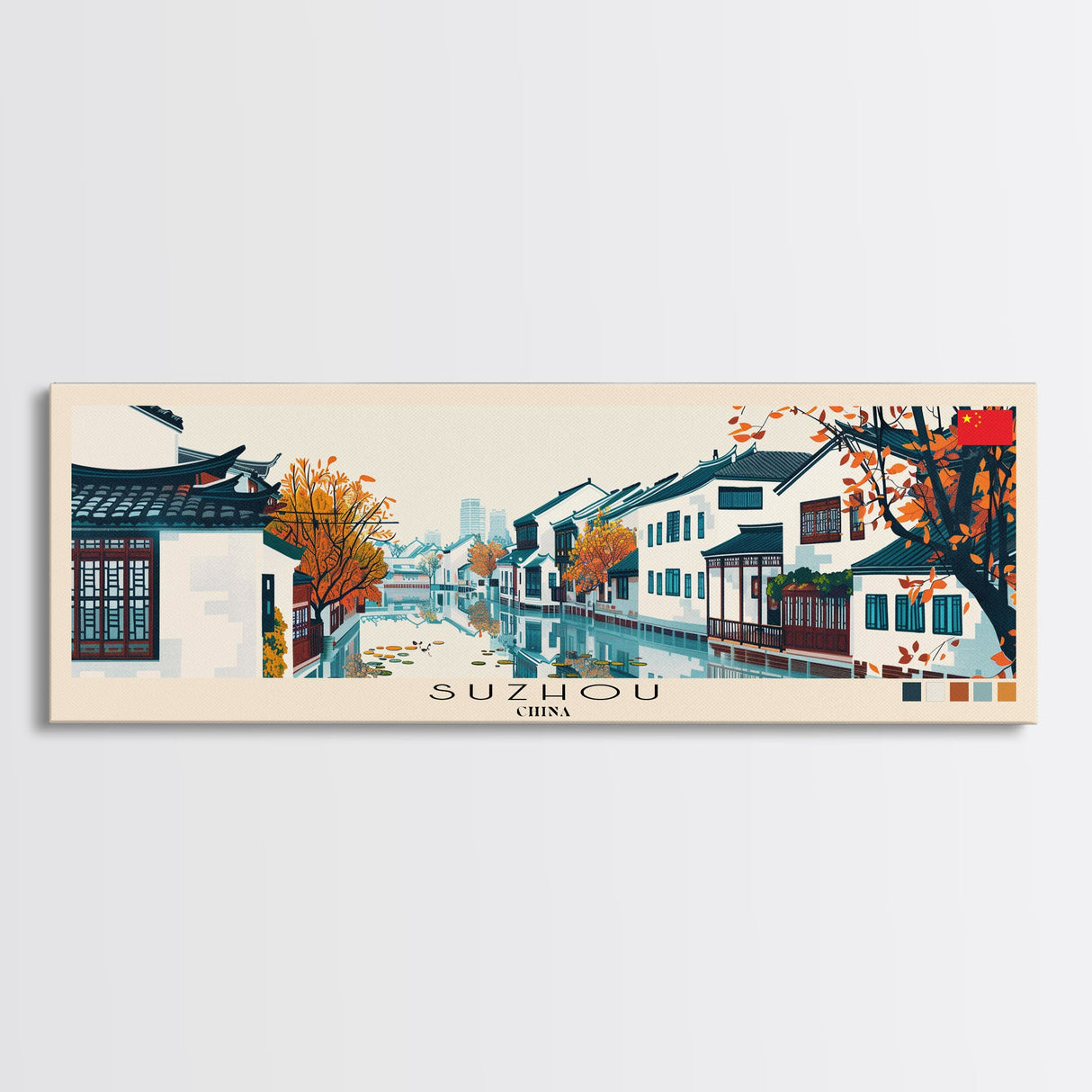 Suzhou, China Panoramic Canvas Print, Suzhou, China Painting, China Art, Suzhou Travel Poster, Travel Art, Living Room Painting