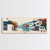 Suzhou, China Panoramic Canvas Print, Suzhou, China Painting, China Art, Suzhou Travel Poster, Travel Art, Living Room Painting