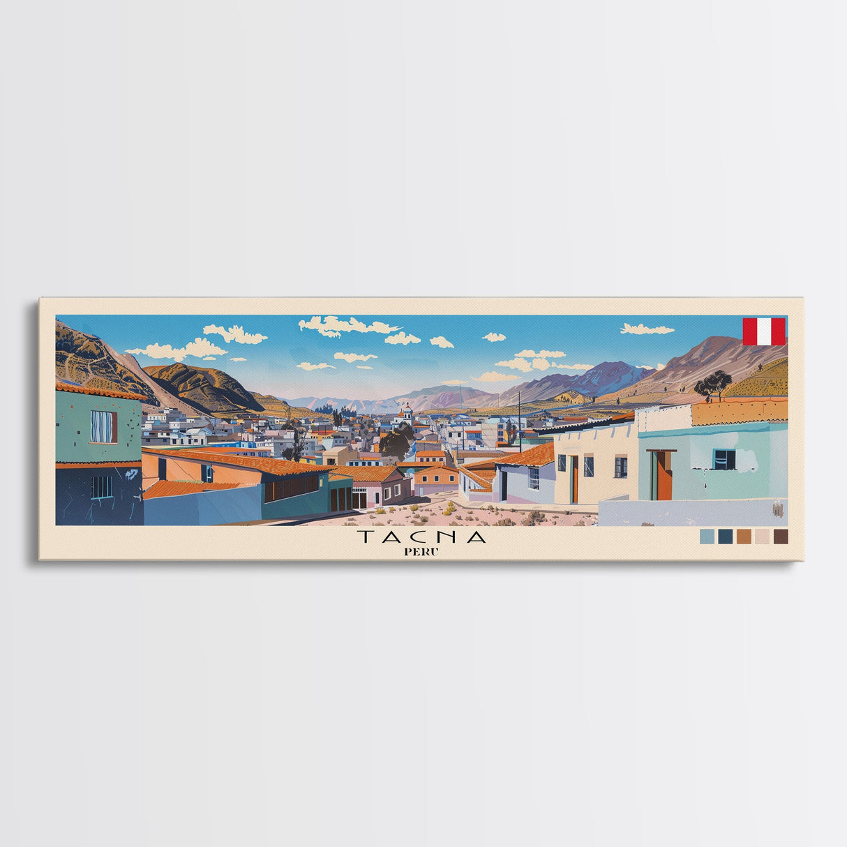 Tacna, Peru Panoramic Canvas Print, Tacna, Peru Painting, Peru Art, Tacna Travel Poster, Travel Art, Guest Room Painting