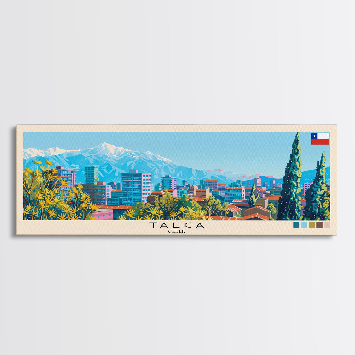 Talca, Chile Panoramic Canvas Print, Talca, Chile Painting, Chile Art, Talca Travel Poster, Travel Art, Living Room Painting