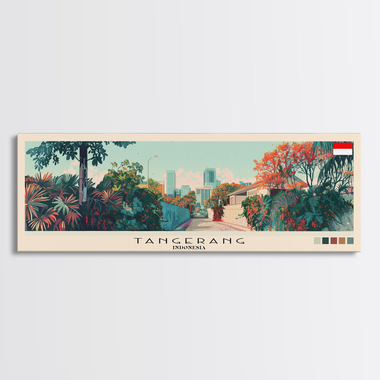 Tangerang, Indonesia Panoramic Canvas Print, Tangerang, Indonesia Painting, Indonesia Art, Tangerang Travel Poster, Travel Art, Guest Room Painting