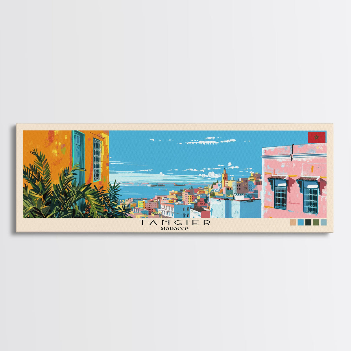 Tangier, Morocco Panoramic Canvas Print, Tangier, Morocco Painting, Morocco Art, Tangier Travel Poster, Travel Art, Guest Room Painting