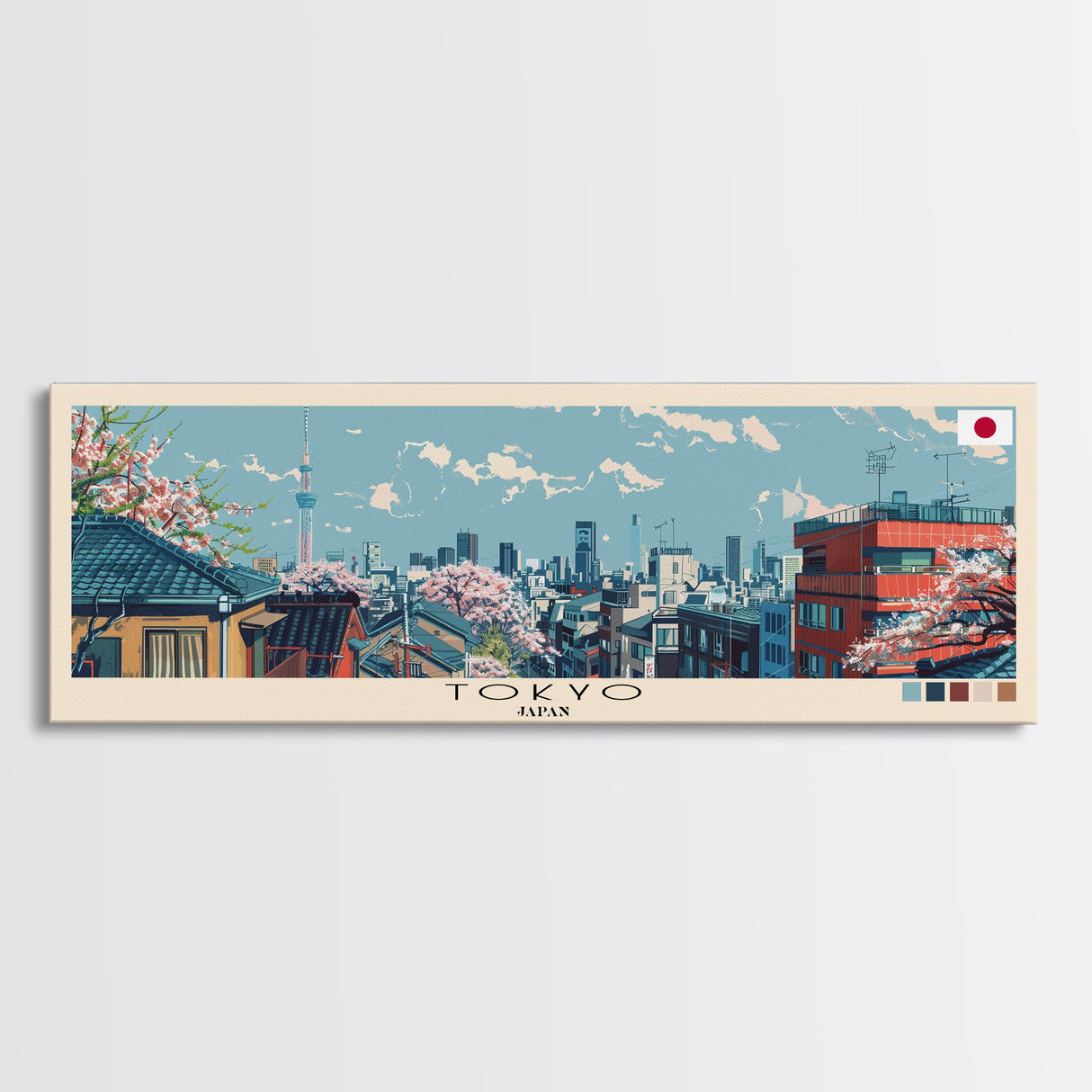 Tokyo, Japan Panoramic Canvas Print, Tokyo, Japan Painting, Japan Art, Tokyo Travel Poster, Travel Art, Guest Room Painting