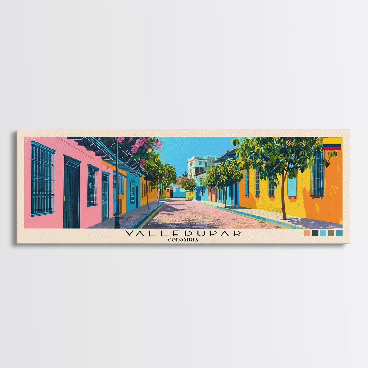 Valledupar, Colombia Panoramic Canvas Print, Valledupar, Colombia Painting, Colombia Art, Valledupar Travel Poster, Travel Art, Vacation Gift