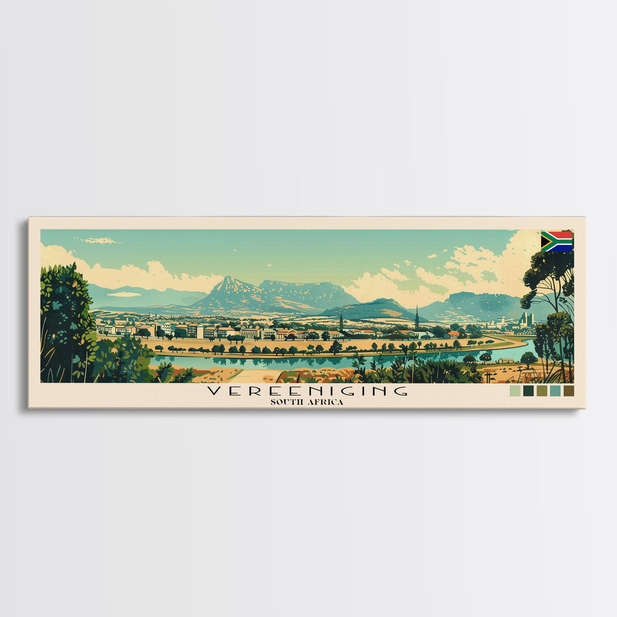 Vereeniging, South Africa Panoramic Canvas Print, Vereeniging, South Africa Painting, South Africa Art, Vereeniging Travel Poster, Travel Art, Guest Room Painting