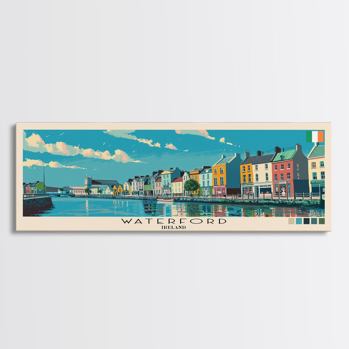 Waterford, Ireland Panoramic Canvas Print, Waterford, Ireland Painting, Ireland Art, Waterford Travel Poster, Travel Art, Housewarming Gift