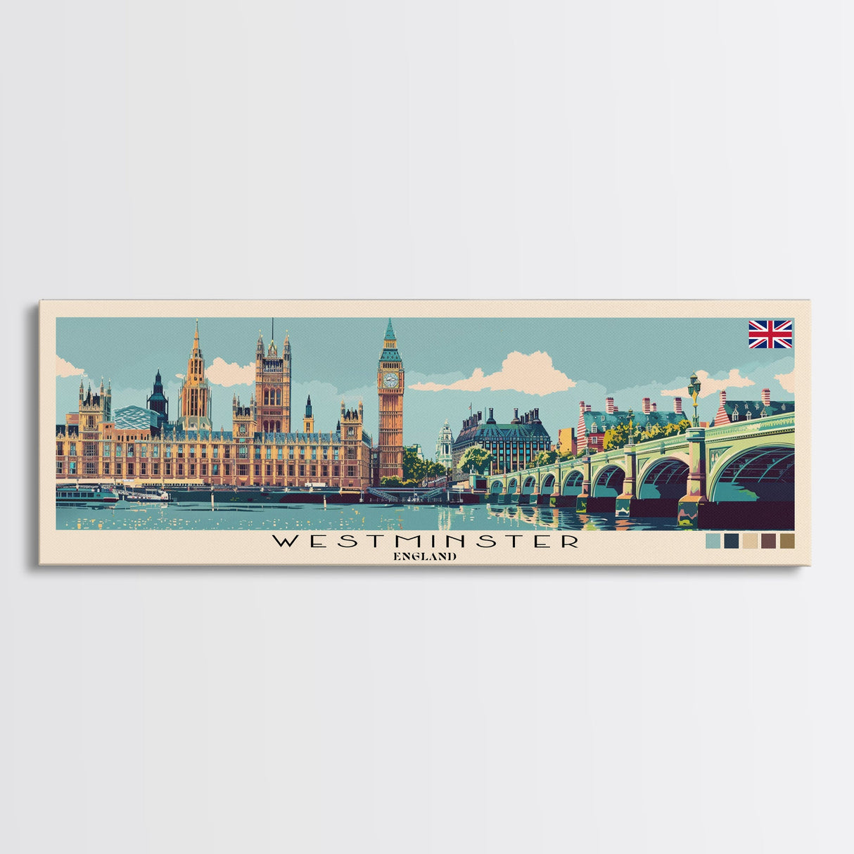 Westminster, England Panoramic Canvas Print, Westminster, England Painting, England Art, Westminster Travel Poster, Travel Art, Vacation Gift