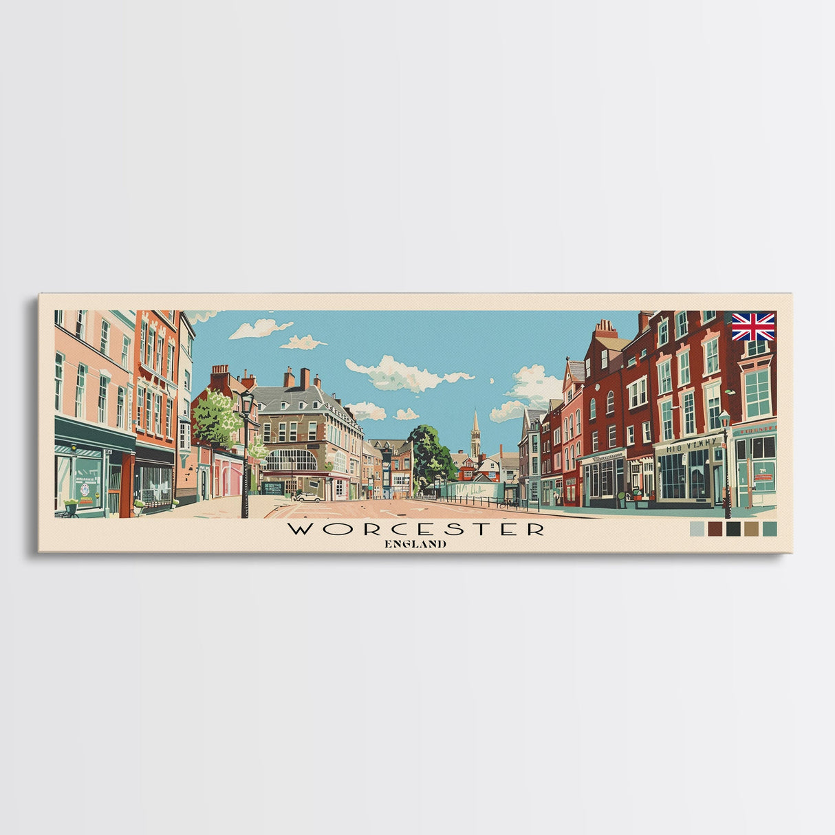 Worcester, England Panoramic Canvas Print, Worcester, England Painting, England Art, Worcester Travel Poster, Travel Art, Guest Room Painting