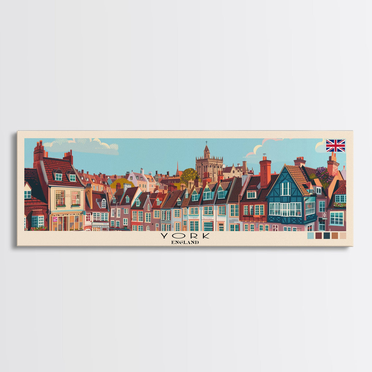 York, England Panoramic Canvas Print, York, England Painting, England Art, York Travel Poster, Travel Art, Vacation Gift