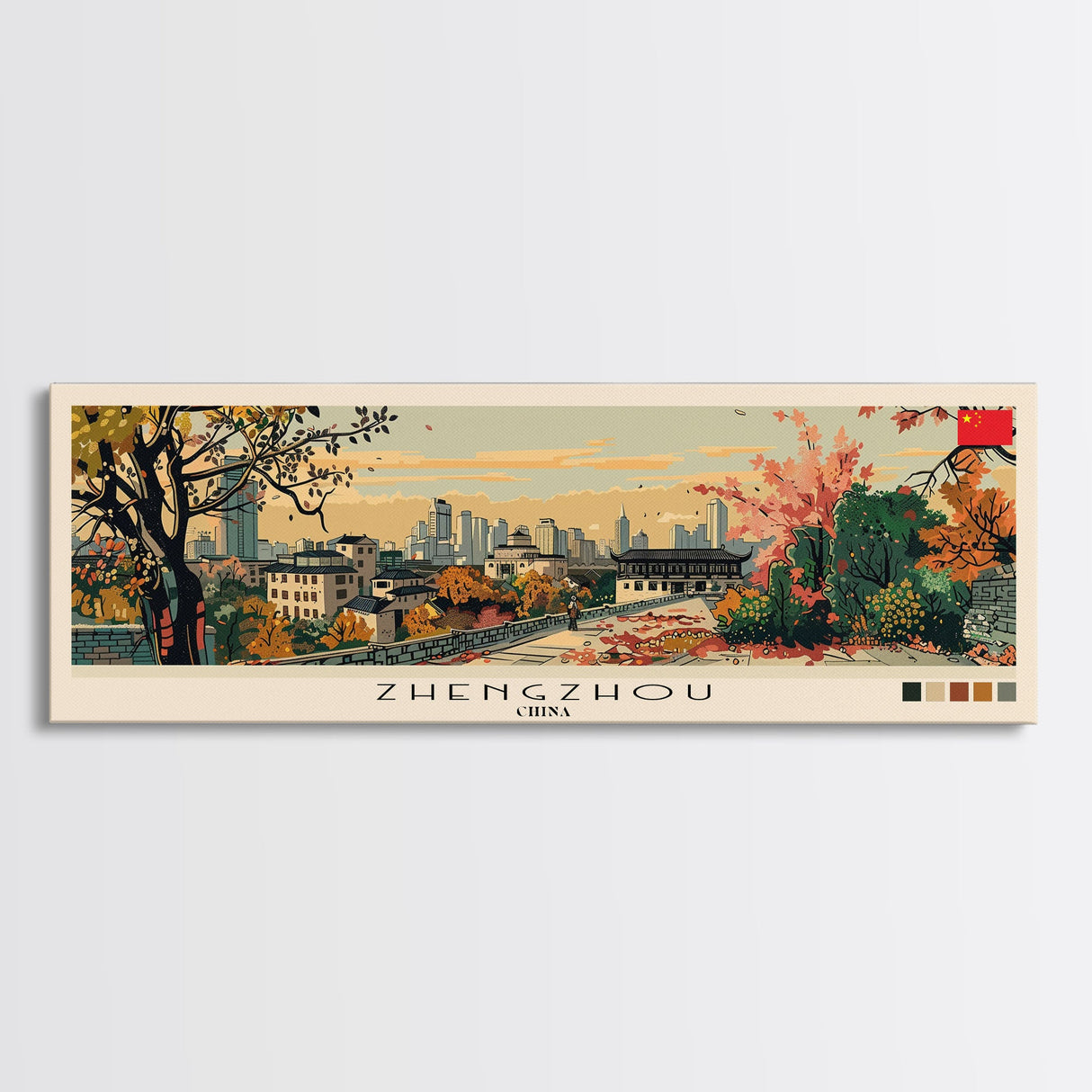 Zhengzhou, China Panoramic Canvas Print, Zhengzhou, China Painting, China Art, Zhengzhou Travel Poster, Travel Art, Guest Room Painting