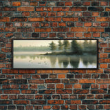 framed lake landscape art, panoramic, framed wall art,  living room wall decor, framed canvas, minimalist landscape, abstract landscape art