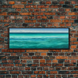 Panoramic Canvas Print of Blue Ocean Landscape Painting - Home and Office Decor, Sea Green, Seascapes, Pacific Ocean, Atlantic Ocean