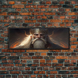 Panoramic Portrait of Odin, Norse Mythology Painting, Framed Wall Art, Man Cave Decor