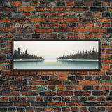 Watercolor Landscape Wall Art Print, Lake, Pine Trees, Horizon, Winter, Snow, Large Canvas Art Print, Panoramic, Wall Art, Canvas Print