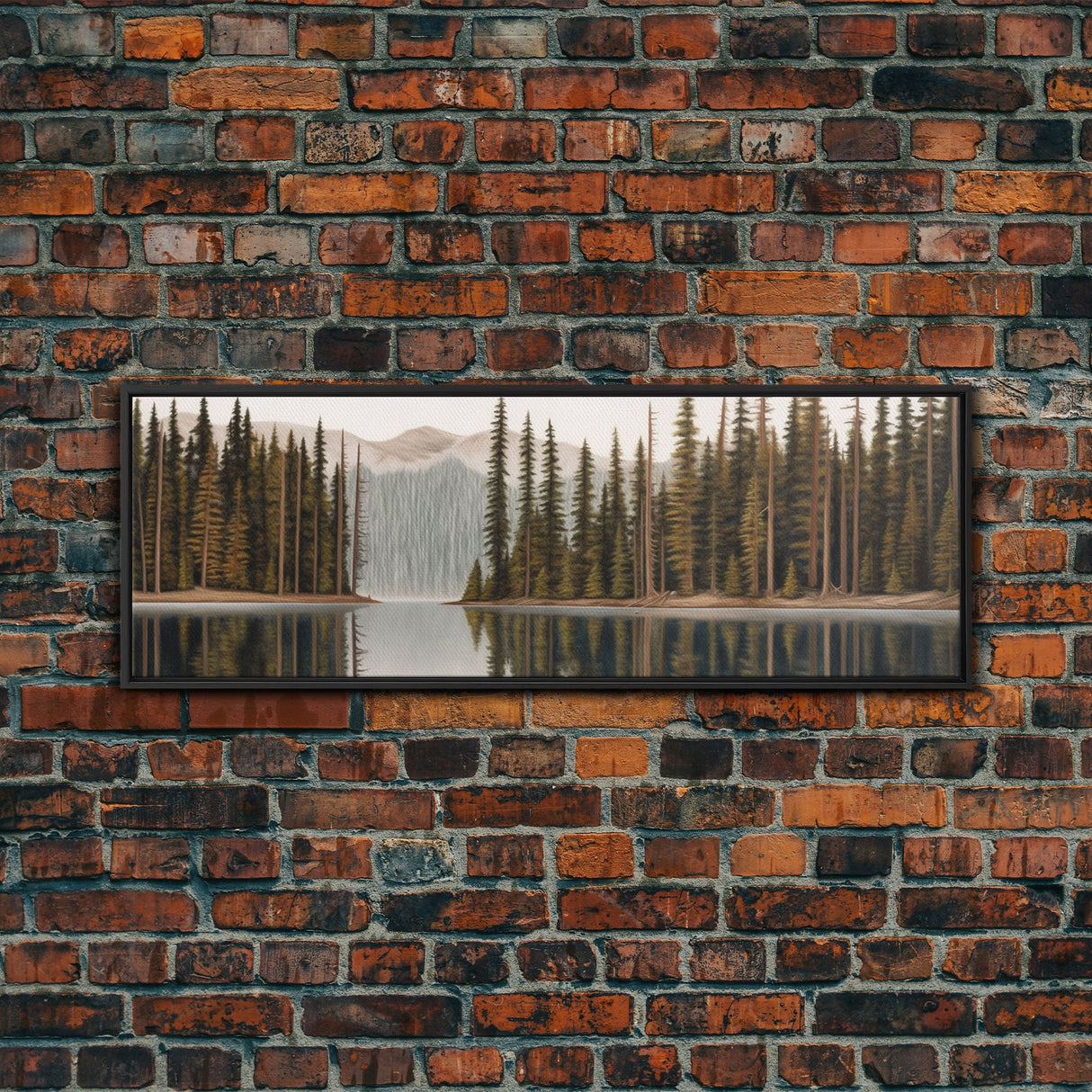 River Colored Pencil Landscape Wall Art Print, Lake, Trees, Mountain, Reflection, Large Canvas Art Print, Panoramic, Wall Art, Canvas Print