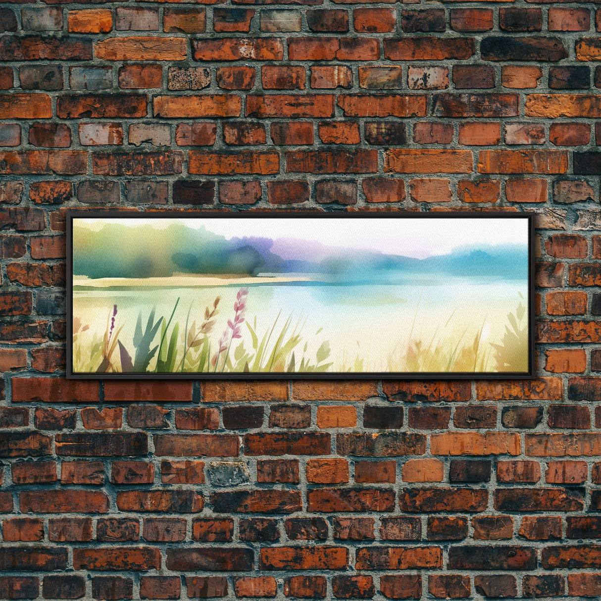 Abstract Nature Wall Art Print, Wildflowers, Lake, River,  Watercolor Art, Large Canvas Art Print, Panoramic, Wall Art, Canvas Print