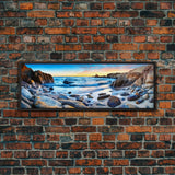 Shoreline Canvas Art Print, Cove, Rocky Shore, Seascape, Sunset, Canvas Wall Art Beach, Beach Scene Art, Panoramic, Wall Art, Canvas Print