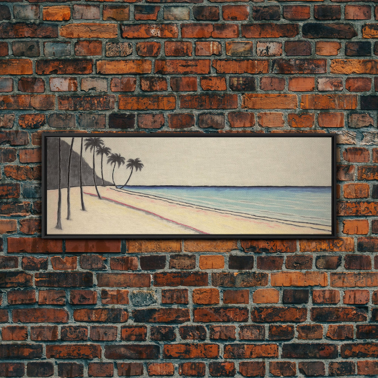 Minimalist Beach Canvas Art Print, Seashore, Shoreline, Ocean, Plam Trees, Tropical Beach, Wall Decor, Panoramic, Wall Art, Canvas Print