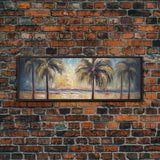 Abstract Beach Canvas Art Print, Sunset, Coconut Trees, Textured Abstract Print, Canvas Wall Art Beach, Panoramic, Wall Art, Canvas Print