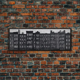 Row Of Buildings Pencil Sketch, Monochromatic Art, City Art, Large Urban Art Print, Wall Decor, Panoramic, Wall Art, Canvas Print