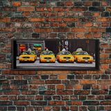 Yellow Taxis Canvas Print, City Art, Yellow Large Urban Art Print, Cars Wall Decor, Framed Canvas Print, Panoramic, Wall Art, Canvas Print