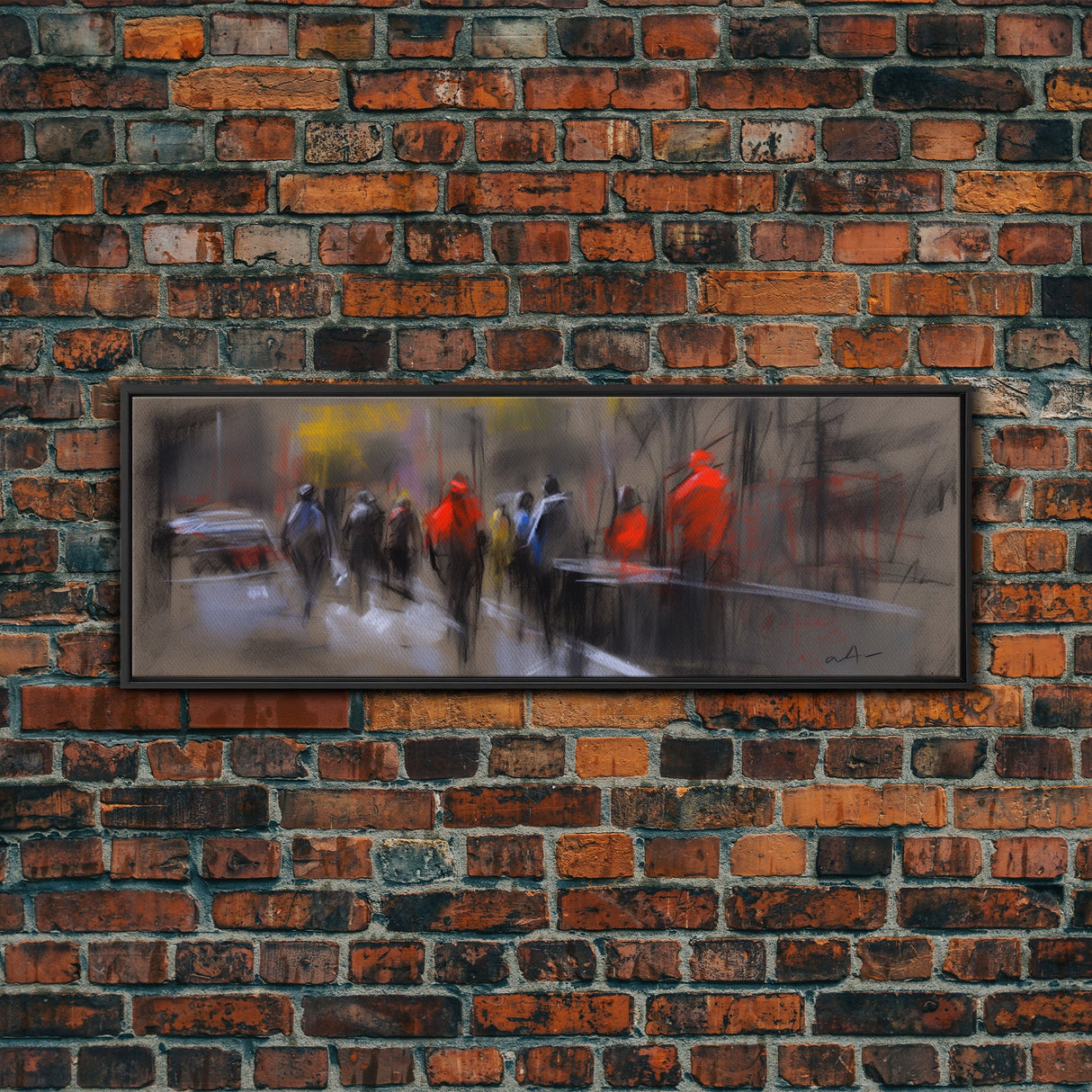 Abstract People On Street Canvas Print, Abstract Urban Art, Vibrant Art, Line Art City Wall Decor, Panoramic, Wall Art, Canvas Print