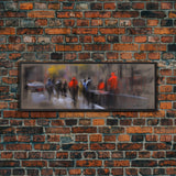 Abstract People On Street Canvas Print, Abstract Urban Art, Vibrant Art, Line Art City Wall Decor, Panoramic, Wall Art, Canvas Print