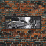 Tram In The City Canvas Print, Large Urban Art Print, City Art, Cityscape, Streetcar Wall Decor, Panoramic, Wall Art, Canvas Print