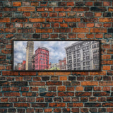 Colored Pencil City Canvas Print, Large Urban Art Print, Cityscape Art, Buildings, Red, Vibrant Art, Panoramic, Wall Art, Canvas Print