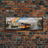 Rainbow Streetcar Canvas Print, Street Wall Decor, Urban Art, Large Canvas Print, Framed Art, Wall Decor, Panoramic, Wall Art, Canvas Print