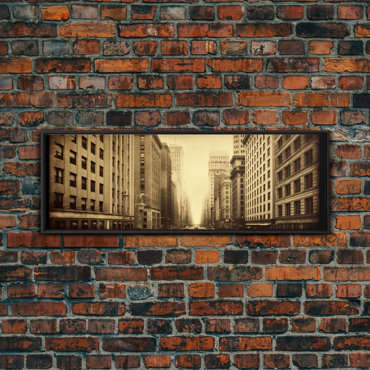 City Scape Wall Art, City Skyline Wall Art, Framed Canvas, Sepia Art, Perspective Art Print, Wall Decor, Panoramic, Wall Art, Canvas Print