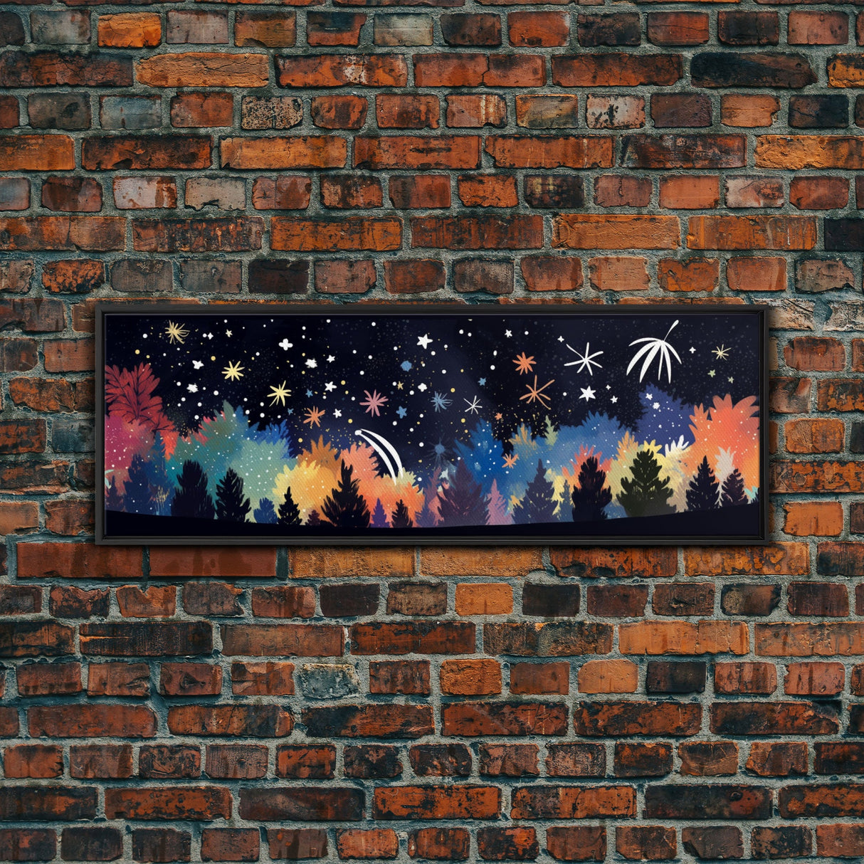 Abstract Forest Art, Dark Forest Art, Autumn Canvas Print, Starry Night Sky, Framed Canvas Print, Panoramic, Wall Art, Canvas Print