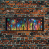 Abstract Forest Art, Woods Wall Art, Forest Art Print, Sparklers, Stars, Colorful Canvas Print, Panoramic, Wall Art, Canvas Print