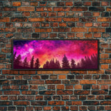 Watercolor Sky Art Print, Dark Forest Art, Large Mixed Media Wall Art, Large Framed Canvas Print, Panoramic, Wall Art, Canvas Print