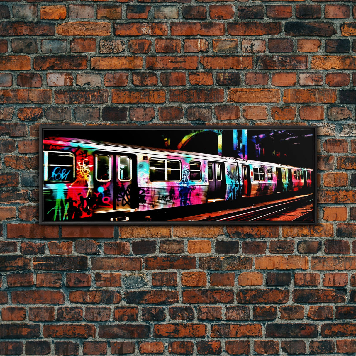 Urban Canvas Art, Graffiti On Abandoned Subway Train, Urban Art, Wall Decor, Large Framed Canvas Print, Panoramic, Wall Art, Canvas Print